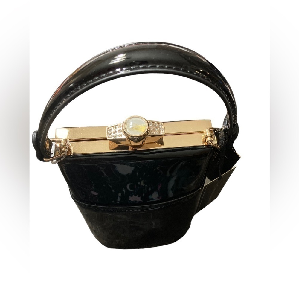 Diamond Pearl Clasp Mini Tote Clutch Chain Purse Bag Gold and Black